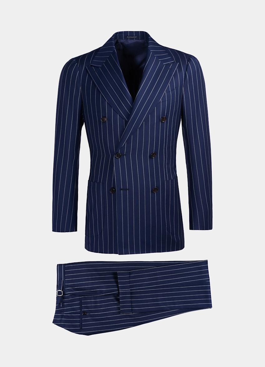Dark Blue Stripe Jort Suit | Pure Wool S150's Double Breasted ...
