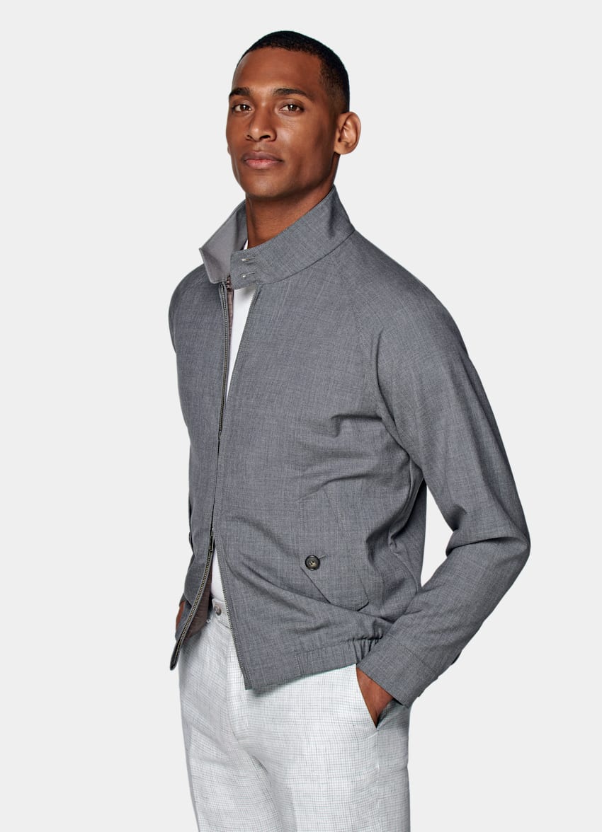 Grey Bomber Jacket | Pure S120's Tropical Wool | Suitsupply Online Store