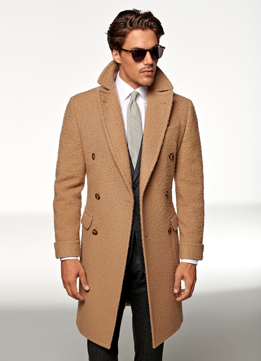 Mid Brown Polo Coat | Pure Wool Double Breasted | Suitsupply Online Store
