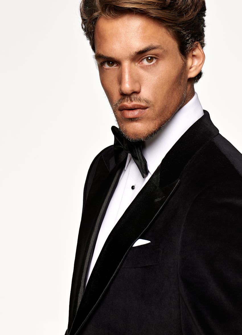 Black Lazio Tuxedo Jacket | Stretch Cotton Velvet Single ...