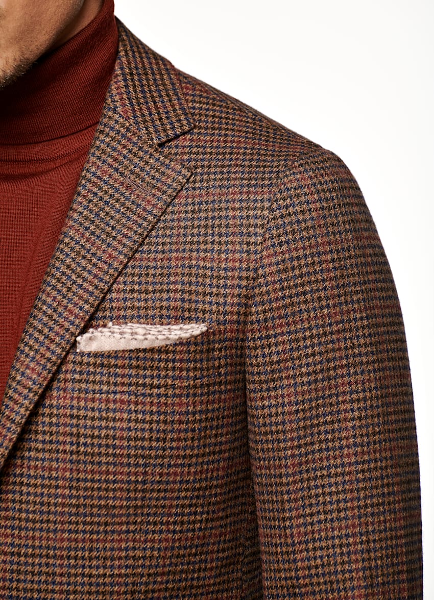 Mid Brown Houndstooth Havana Jacket Wool Cashmere Single Breasted