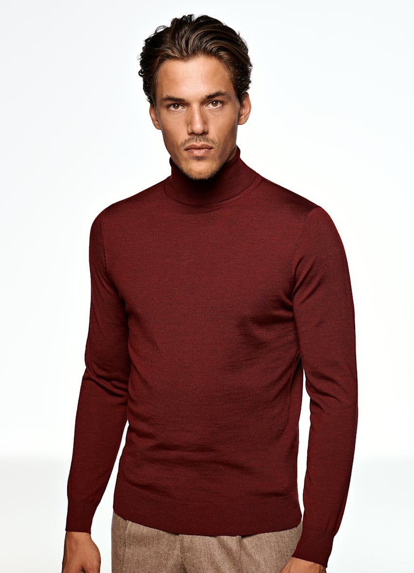 red mock turtleneck sweater