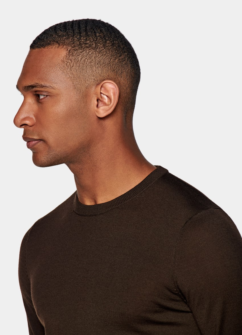 Dark Brown Crewneck | Pure Merino Wool | Suitsupply Online Store