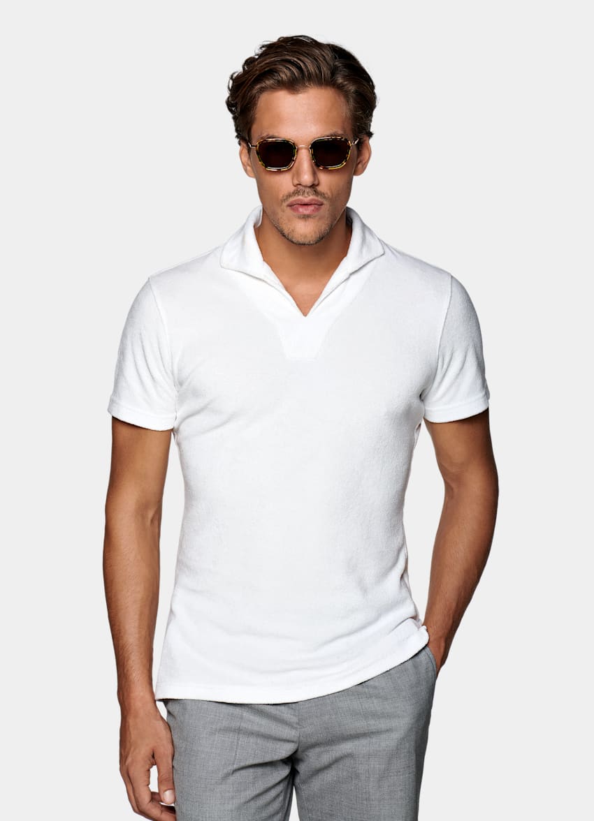 White Buttonless Terry Polo Pure Cotton Suitsupply Online Store