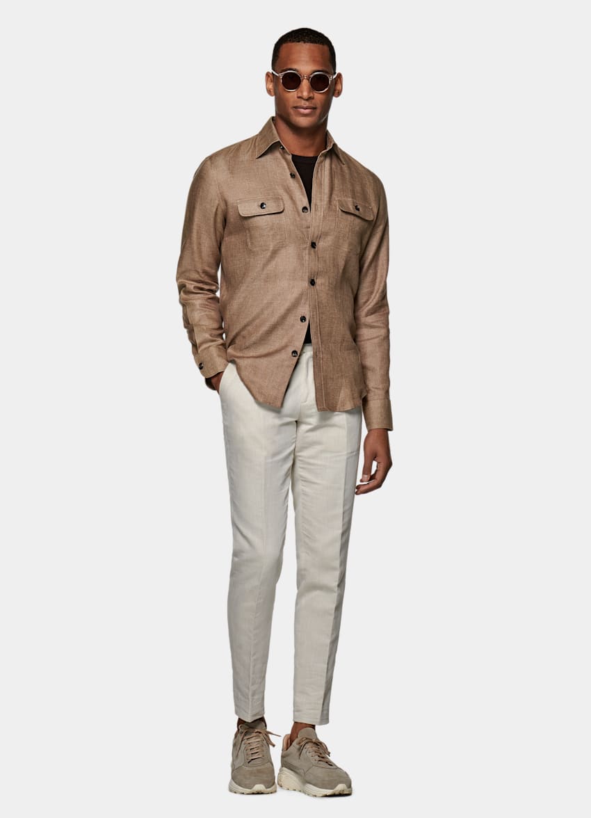 Brown Twill Overshirt | Pure Linen | Suitsupply Online Store