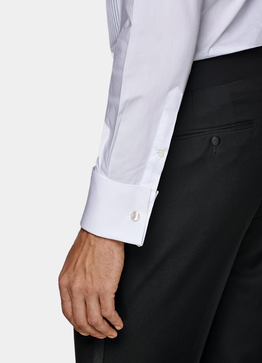 slim fit pleated tuxedo shirt