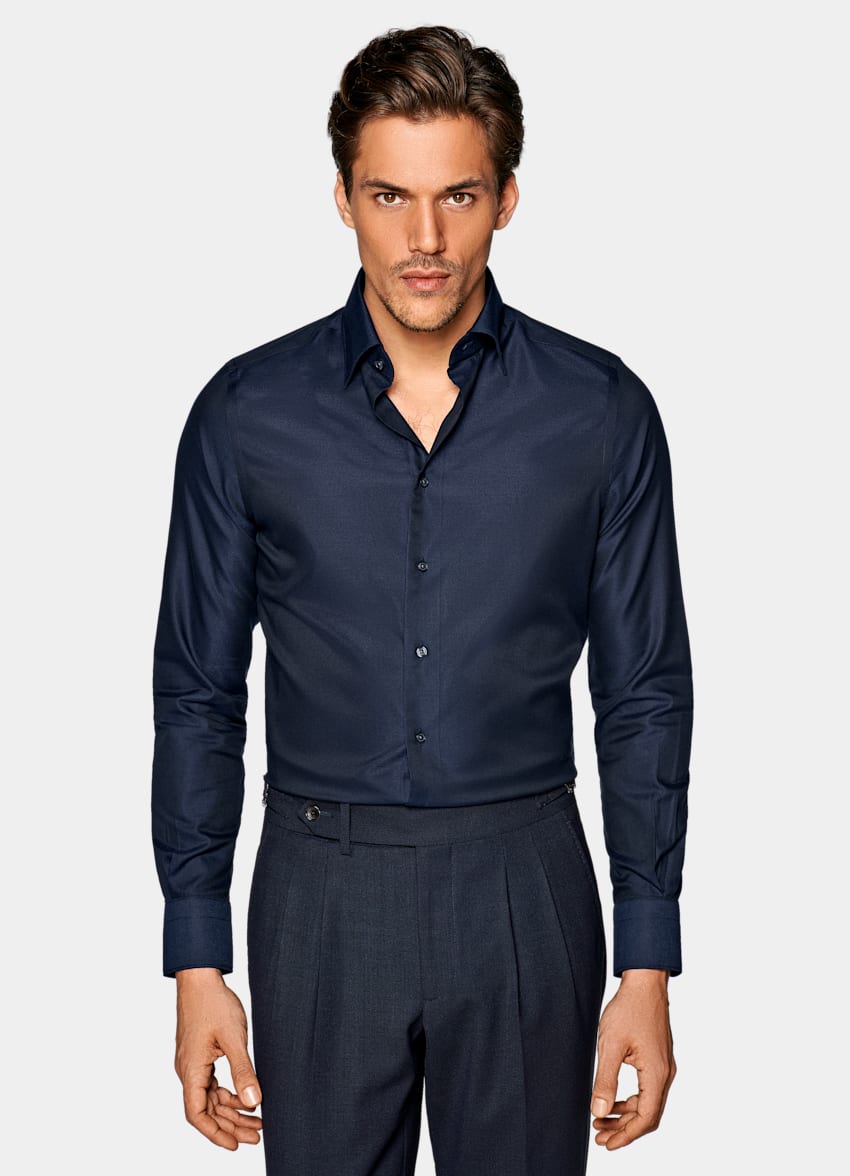 Navy Royal Oxford Extra Slim Fit Shirt | Pure Cotton Traveller ...