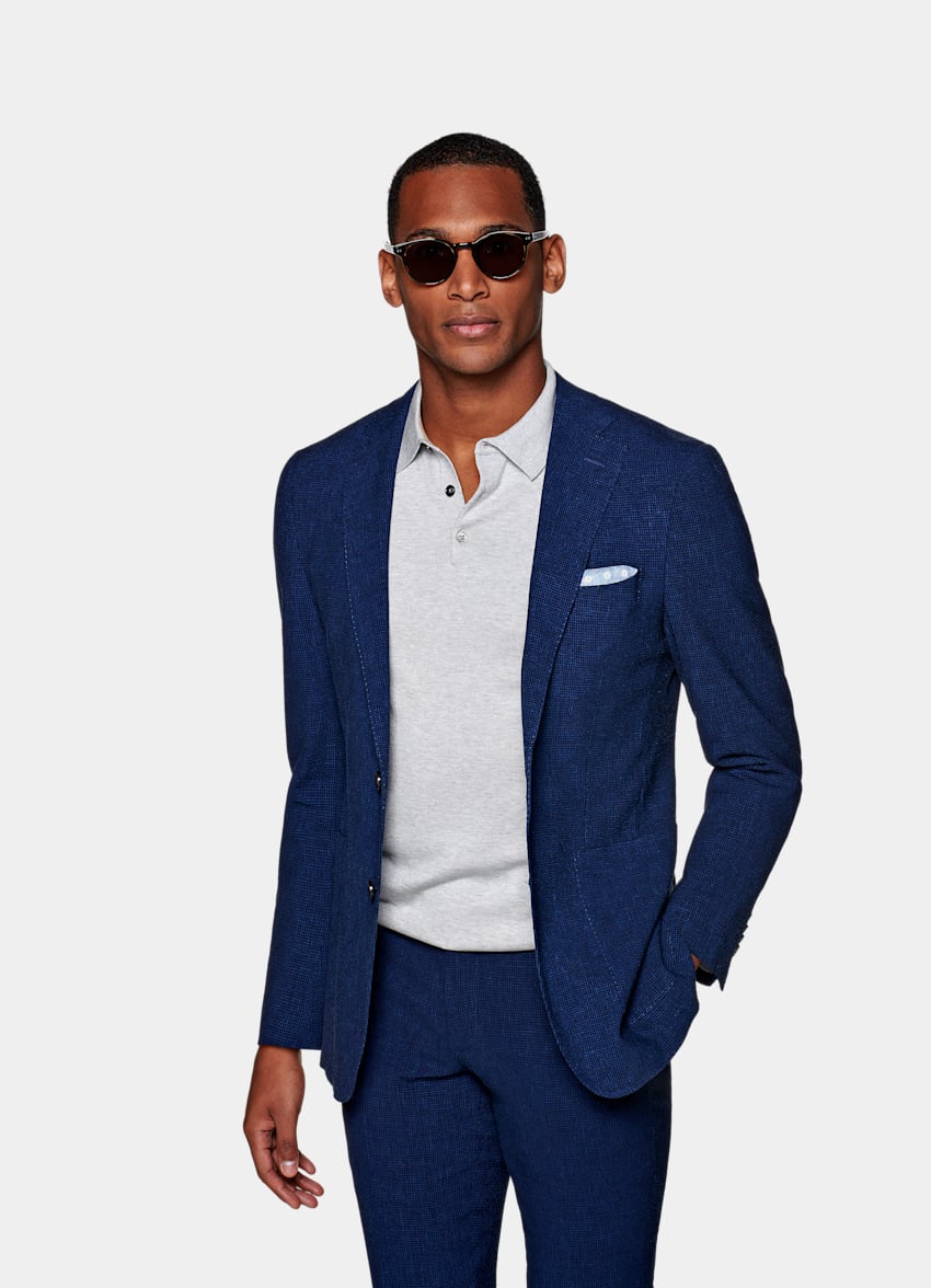 Navy Havana Suit Stretch Wool Linen Seersucker Single Breasted Suitsupply Online Store