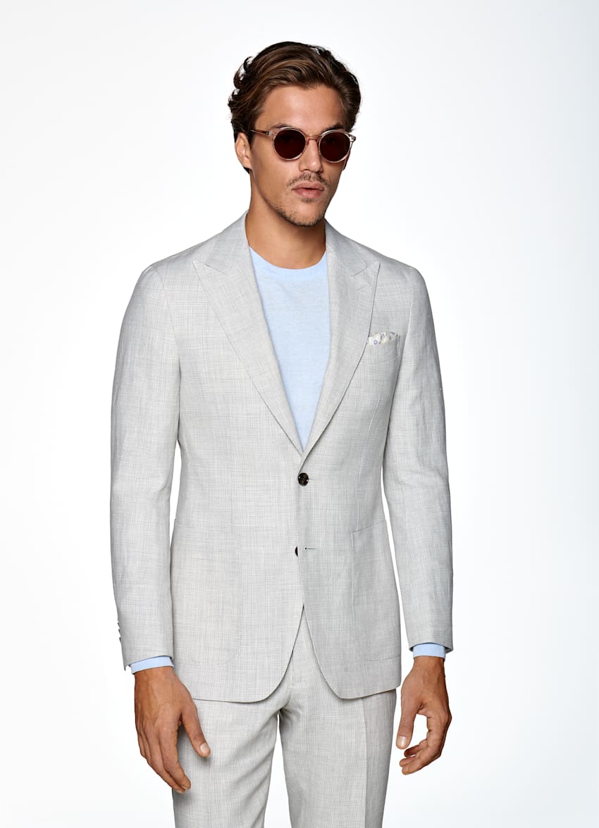 Light Grey Houndstooth Havana Suit | Linen Wool Single Breasted ...