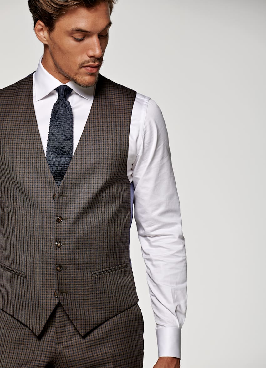 Mid Brown Check Washington Suit | Pure Wool S120's Three Piece ...