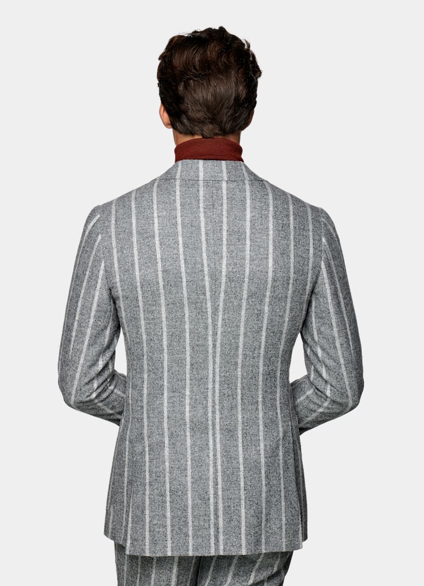 Mid Grey Stripe Havana Suit Alpaca Wool Polyester Double Breasted