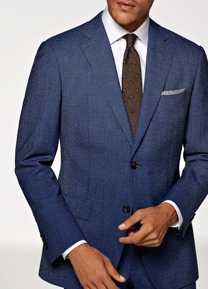 Mid Blue Houndstooth Napoli Suit Pure Wool Single Breasted Suitsupply Online Store