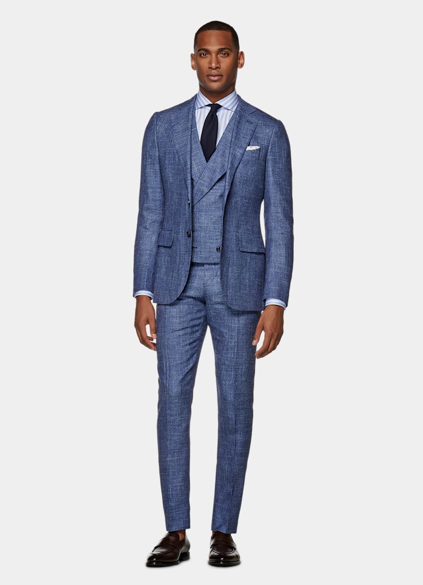 Mid Blue Lazio Suit | Wool Silk Linen Three Piece | Suitsupply Online Store