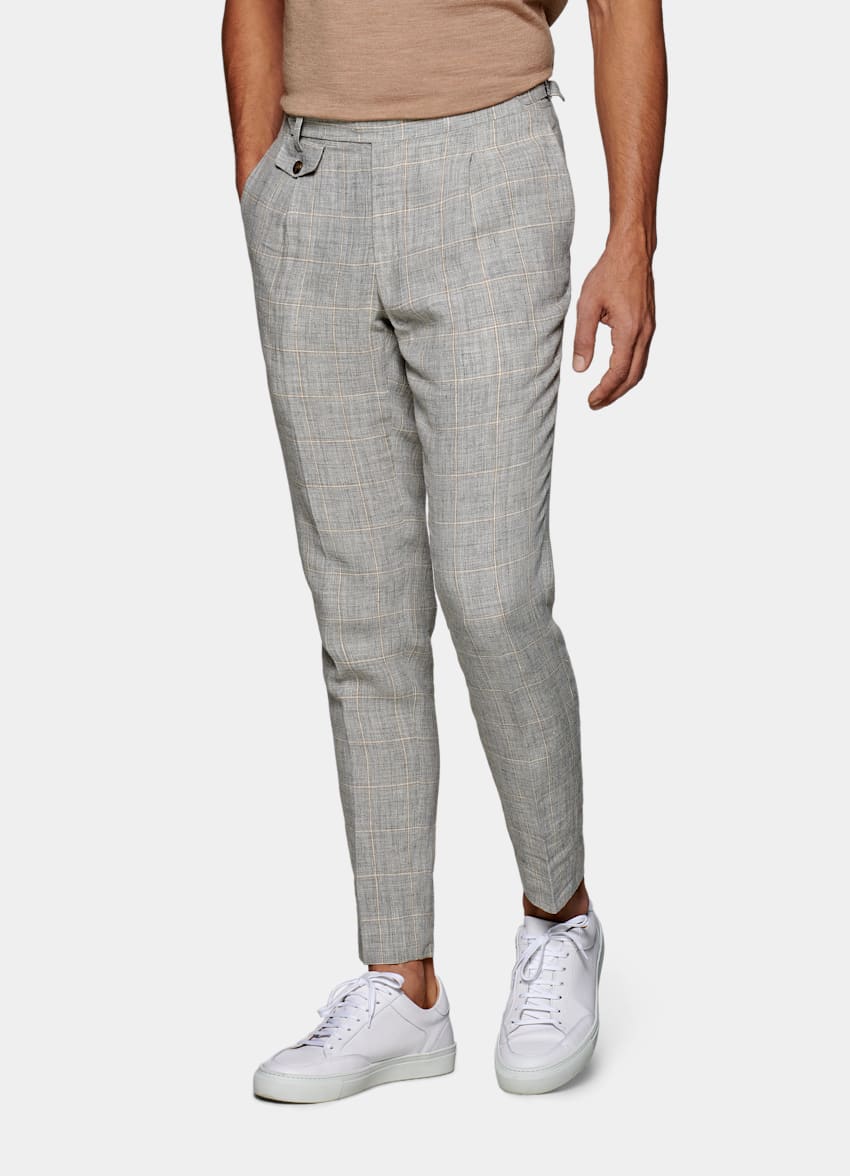 Mid Grey Pleated Brentwood Trousers Pure Linen Suitsupply Online Store
