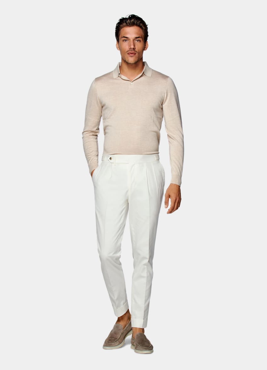 Off-White Pleated Braddon Trousers | Pure Cotton | Suitsupply Online Store