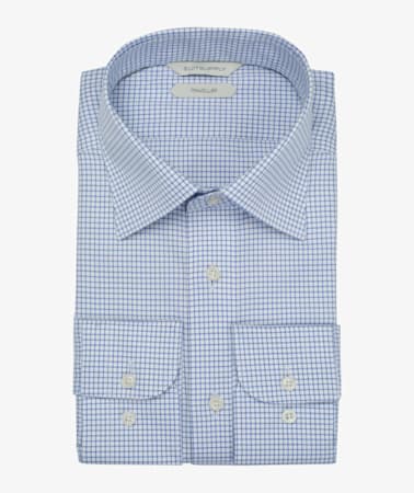Mid Blue Windowpane Traveller Shirt