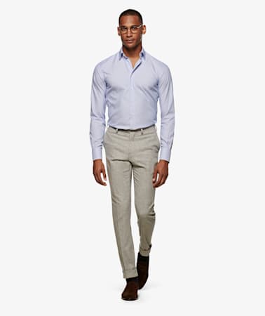 Mid Blue Hairline Poplin Traveller Shirt