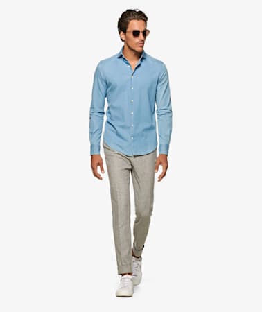 Mid Blue Twill Denim Shirt