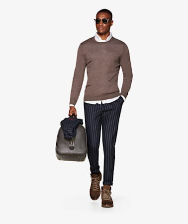 Navy Ames Pleat Trousers