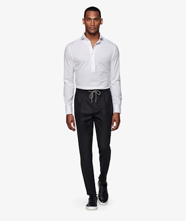 Navy Ames Pleat Trousers