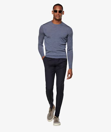 Navy Ames Pleat Trousers
