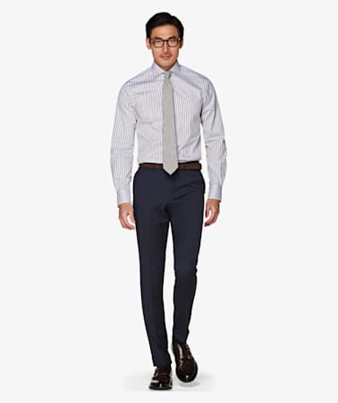 Navy Soho Turn Up Trousers