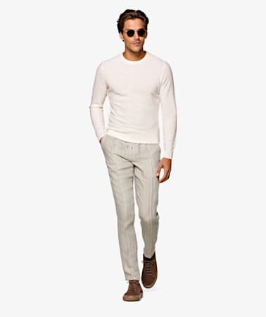 Beige Ames Pleat Casual Trousers