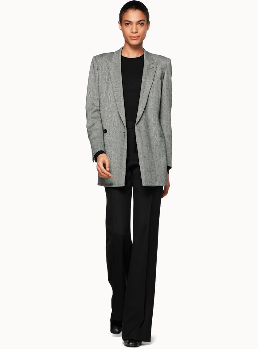 Tory Grey Herringbone Belted Jacket