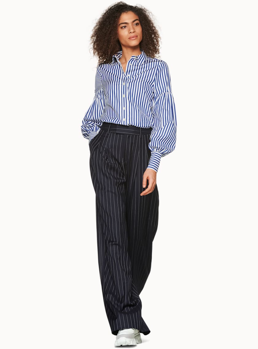 Doc Blue & White Striped Puff Sleeve Shirt