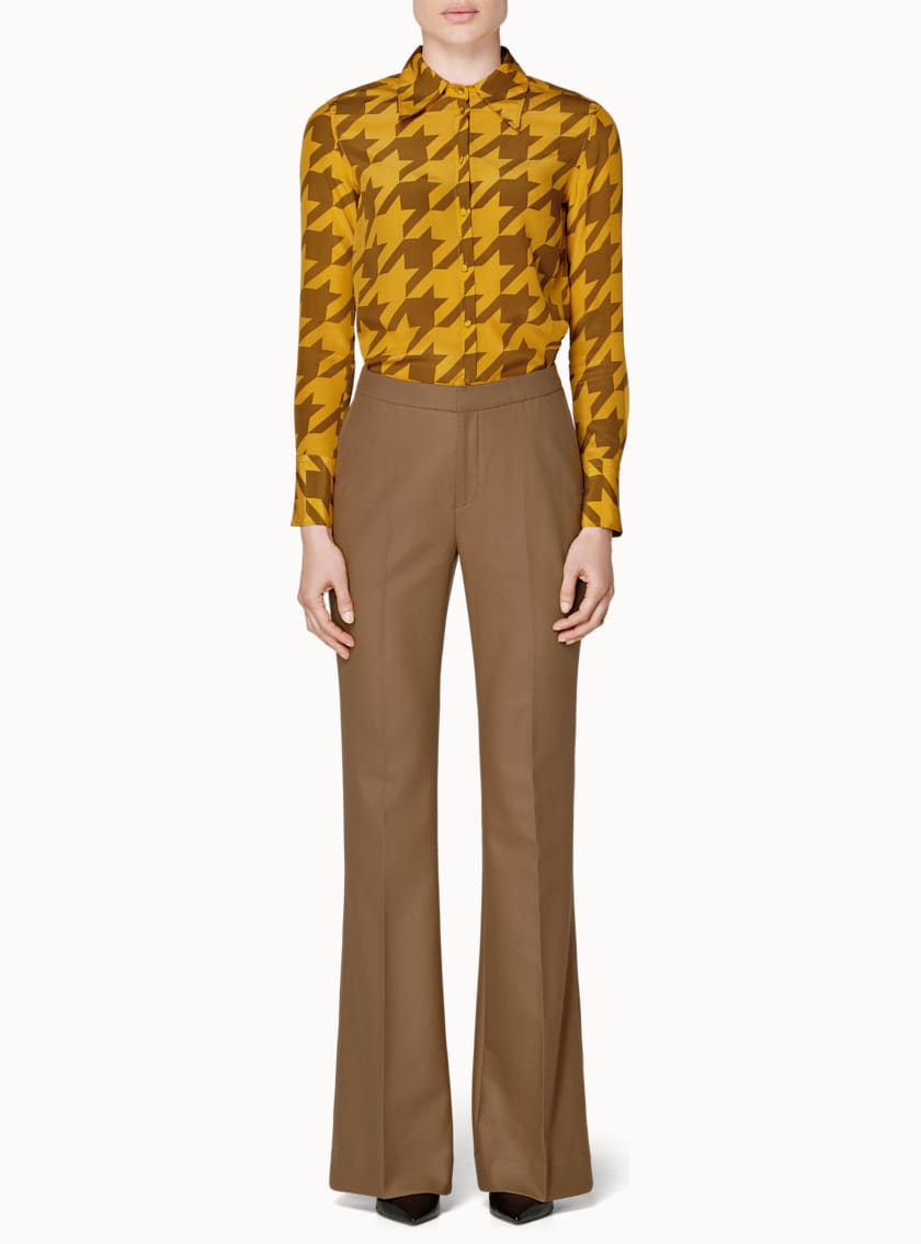 Alec Yellow & Tobacco Houndstooth Silk Blouse