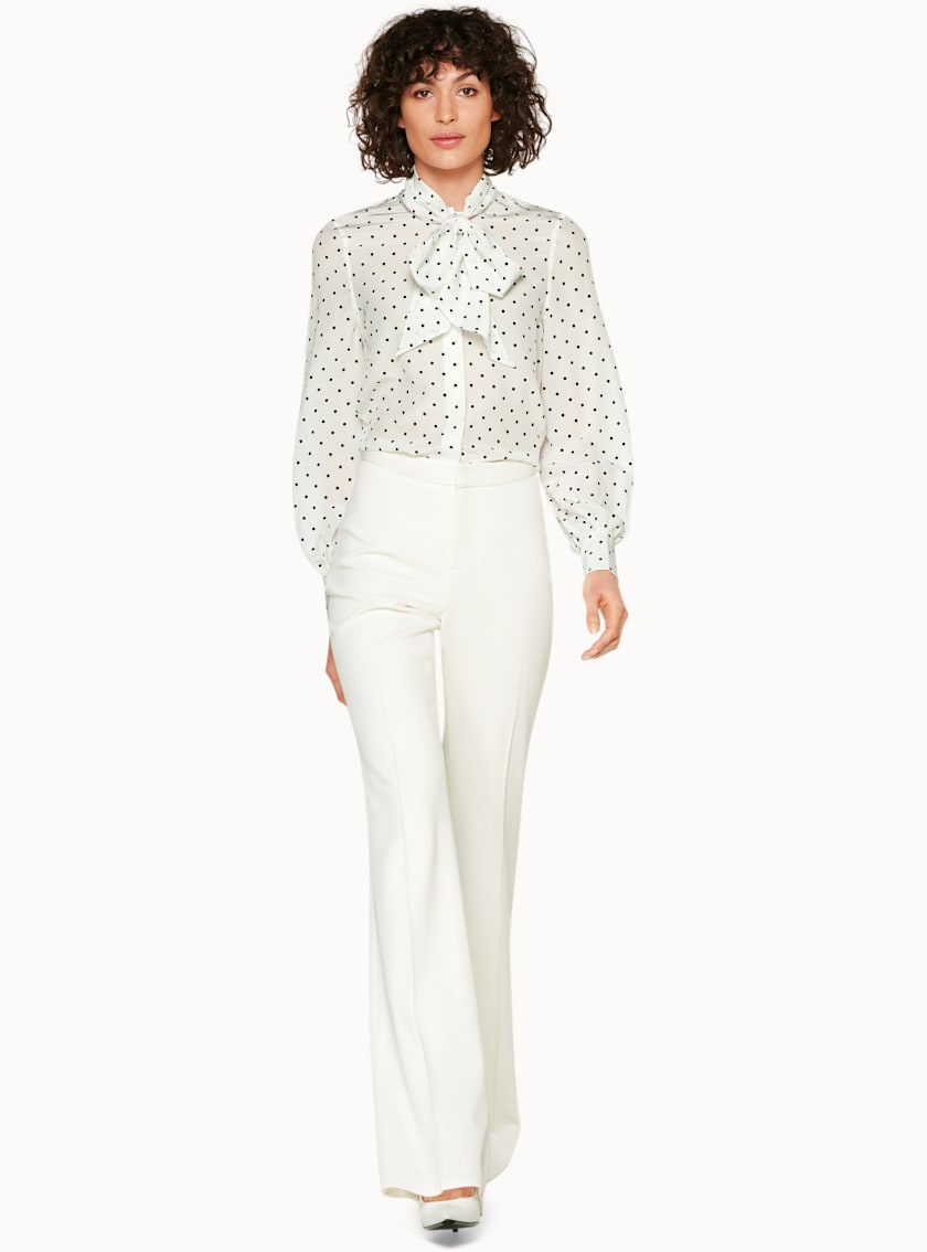 Eesa White & Black Dotted Silk Blouse