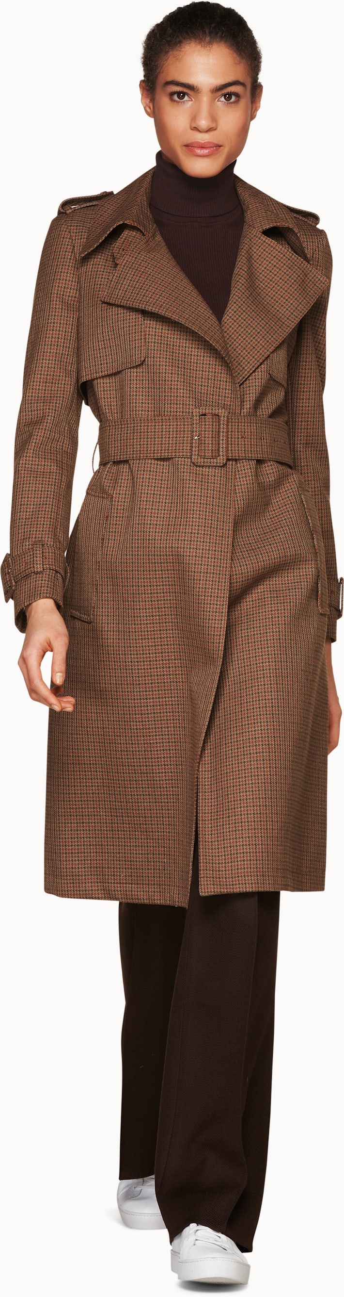 Dwight Brown Checked Trench Coat
