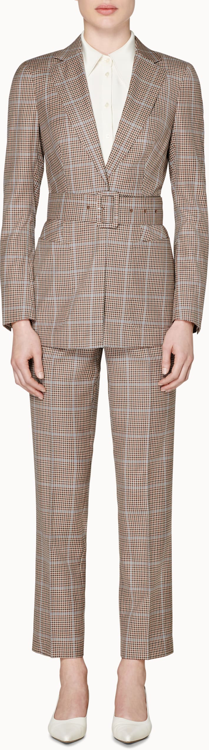 Cameron Brown Checked Belted Suit