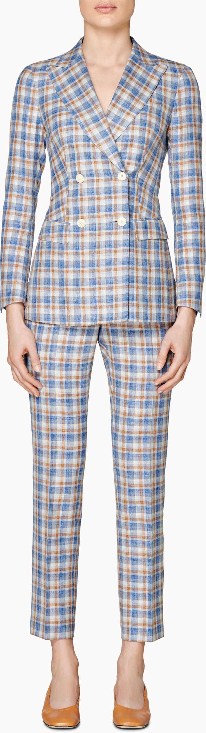 Cameron 4-Button Blue & Brown Checked Suit