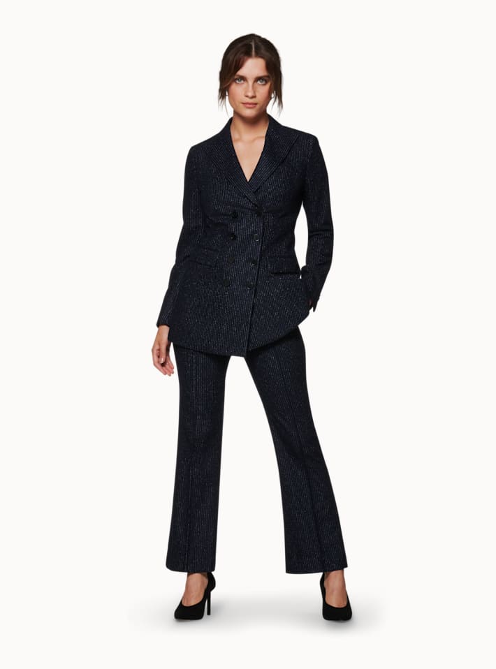 Navy Striped Flared Trousers