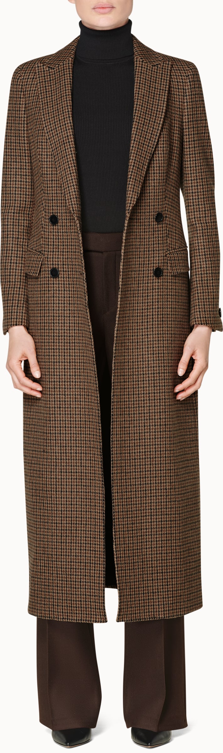 Anna Brown Houndstooth Double Breasted Coat