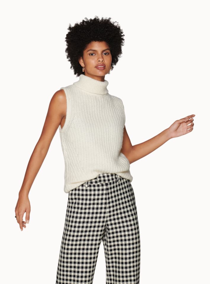 Carlo Off White Sleeveless Turtleneck