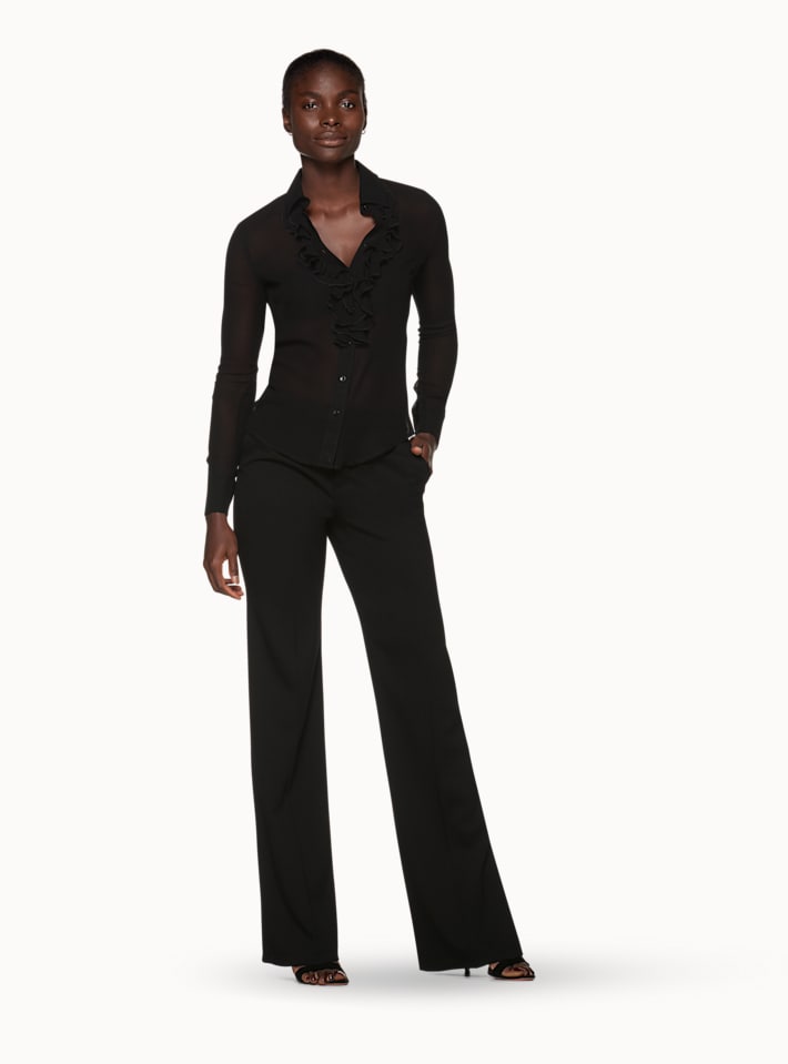 Anise Black Silk Ruffle Shirt