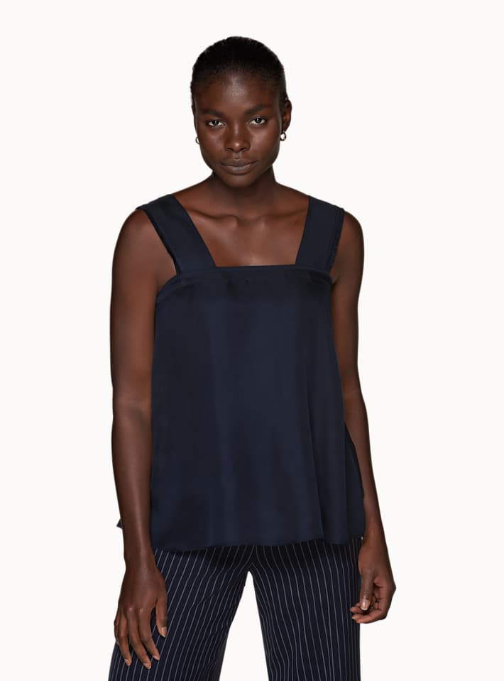 Aza Navy Silk Top