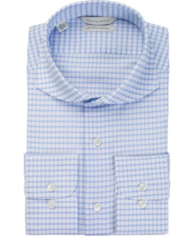 blue check shirt school uniform