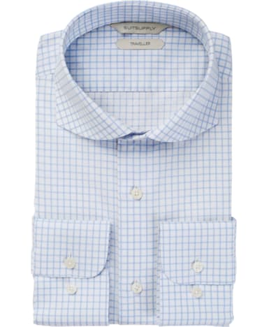 Blue Windowpane Traveller Shirt