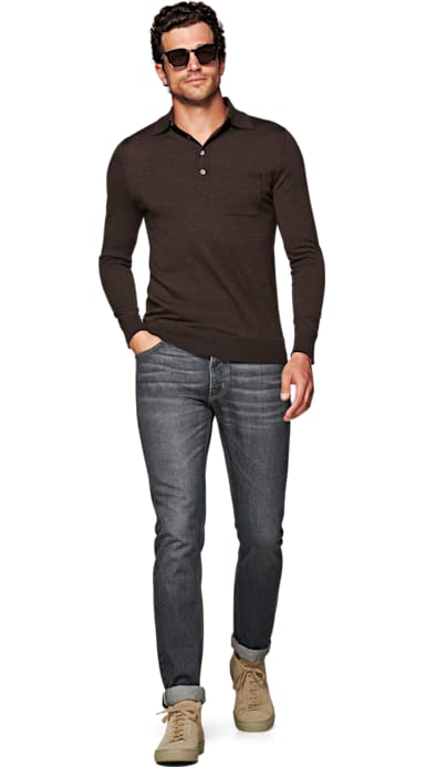Dark Brown Long Sleeve Polo