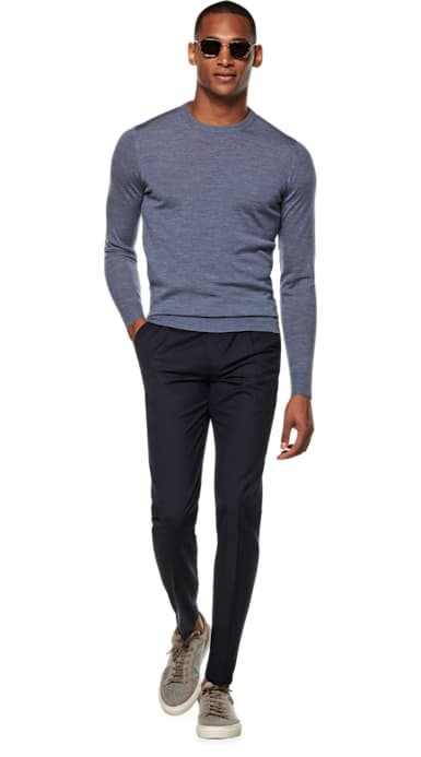 Navy Ames Pleat Trousers