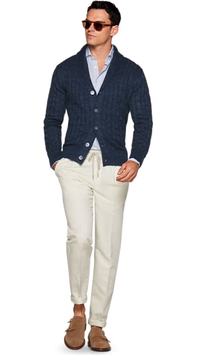 Blue Shawl Collar Cardigan