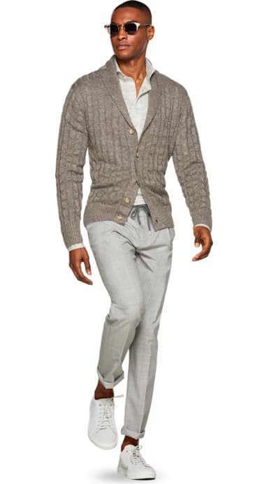 Brown Shawl Collar Cardigan