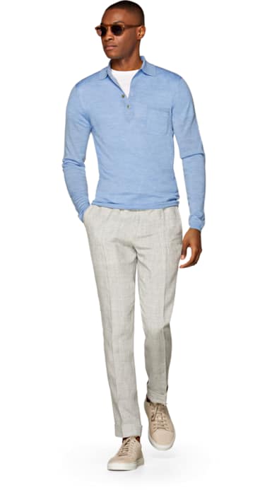 Light Blue Long Sleeve Polo Jort