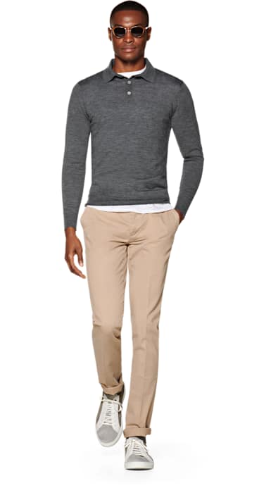 Dark Grey Long Sleeve Polo