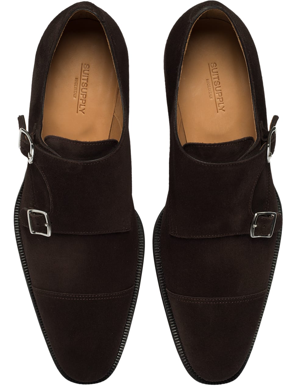 brown suede double monk strap