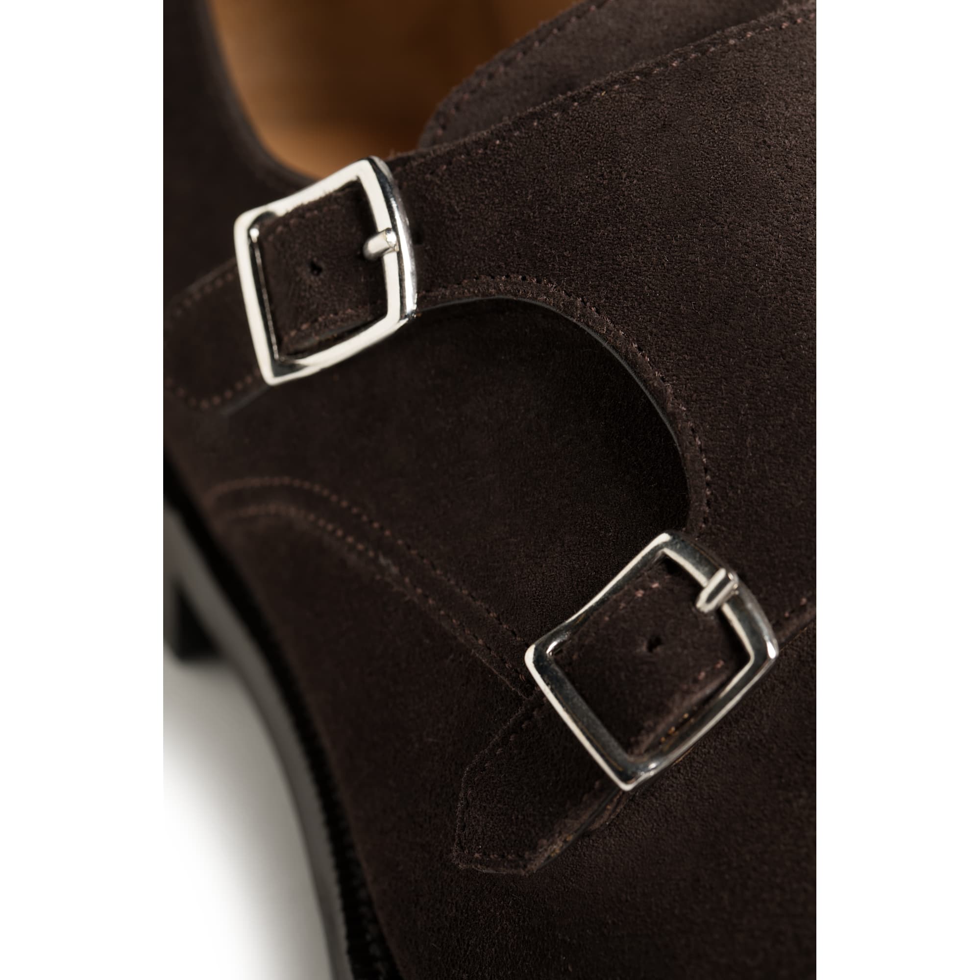 brown suede double monk strap