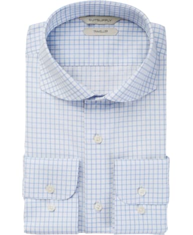 Blue Windowpane Traveller Shirt